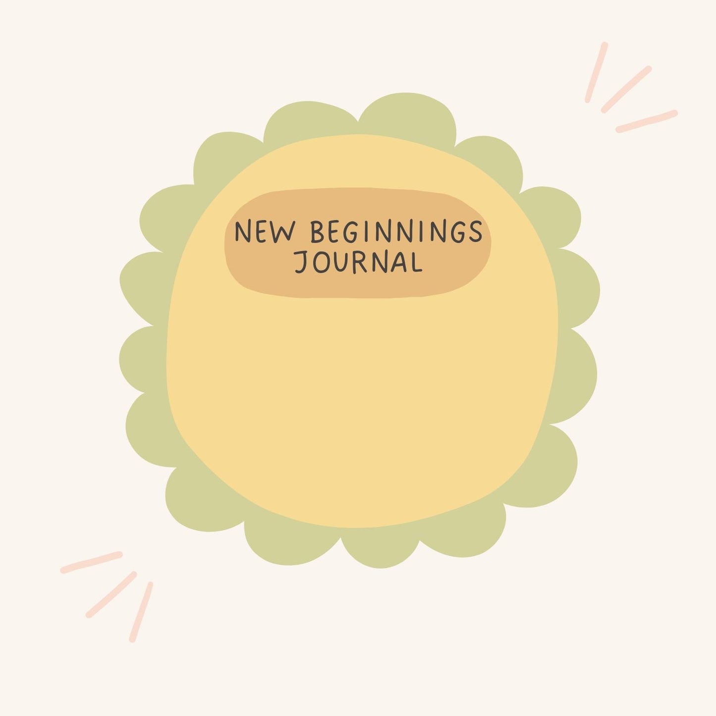 Yellow journal with 'New Beginnings Journal' text on a light pink background