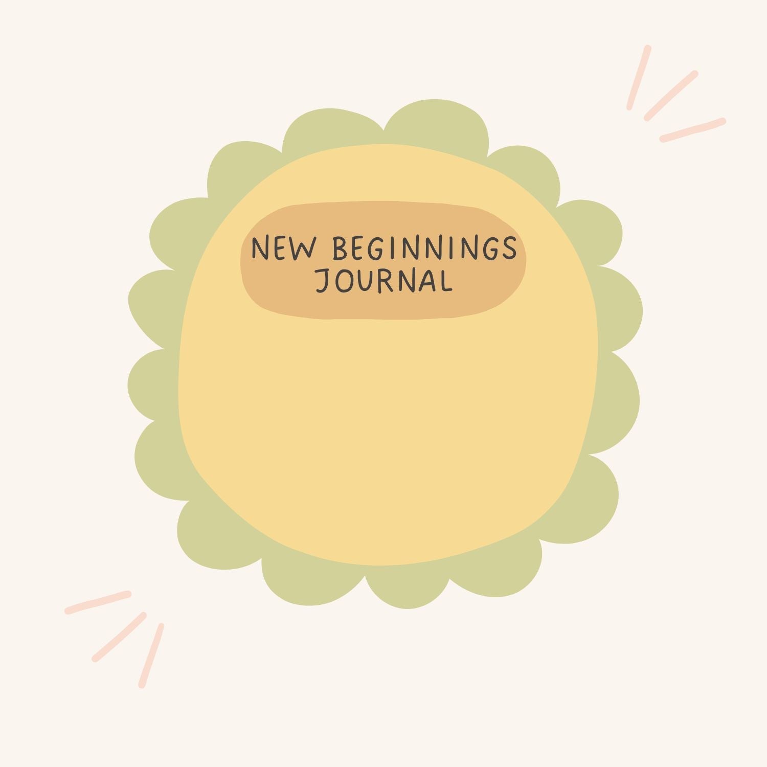 Yellow journal with 'New Beginnings Journal' text on a light pink background